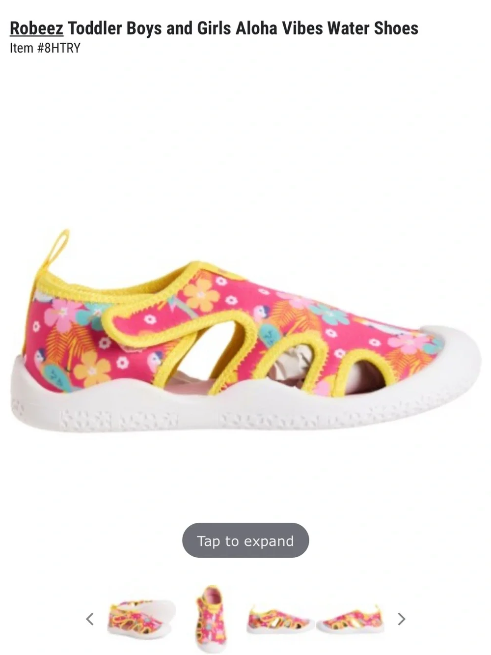 NWT- Robeez Pink Floral Aloha Kids Water Shoes with Yellow Trim. Size 10(3.5 yr)